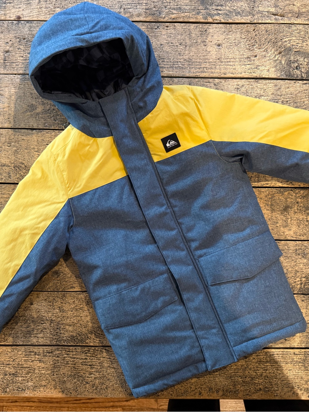 Quiksilver Kids Hooded Puffer Jacket - Blue & Yellow Colorblock